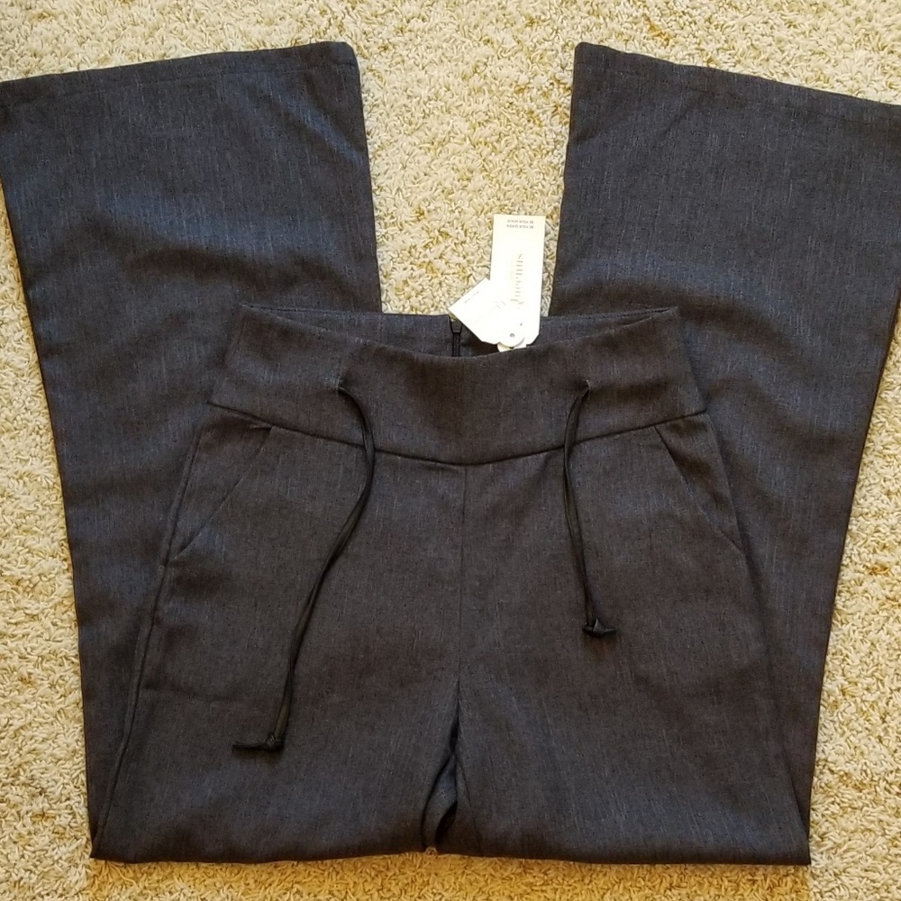 Queenus high waisted leather tie wide leg pants
